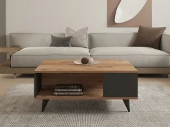 Tavolini Da Salotto > Dmora Tavolino da Salotto Marrone Noce Nero Forma Quadrato Materiale Piano in Legno Nobilitato 100x100x32h cm, Sfumatura Colore Struttura Noce - Sostene Nero, Marrone Noce