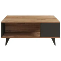 Tavolini Da Salotto > Dmora Tavolino da Salotto Marrone Noce Nero Forma Quadrato Materiale Piano in Legno Nobilitato 100x100x32h cm, Sfumatura Colore Struttura Noce - Sostene Nero, Marrone Noce