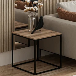 Tavolino da Salotto Marrone Noce Nero Forma Quadrato Materiale Piano in Legno Nobilitato 52x50x50h cm, Sfumatura Colore Struttura Noce - Tricase