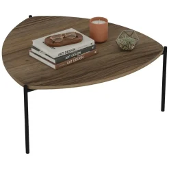 Tavolino da Salotto Marrone Noce Nero Forma Triangolare Materiale Piano in Legno Nobilitato 90x89x40h cm, Sfumatura Colore Struttura Noce - Atesino
