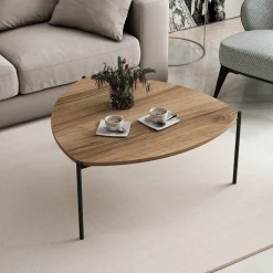 Tavolino da Salotto Marrone Noce Nero Forma Triangolare Materiale Piano in Legno Nobilitato 90x89x40h cm, Sfumatura Colore Struttura Noce - Atesino