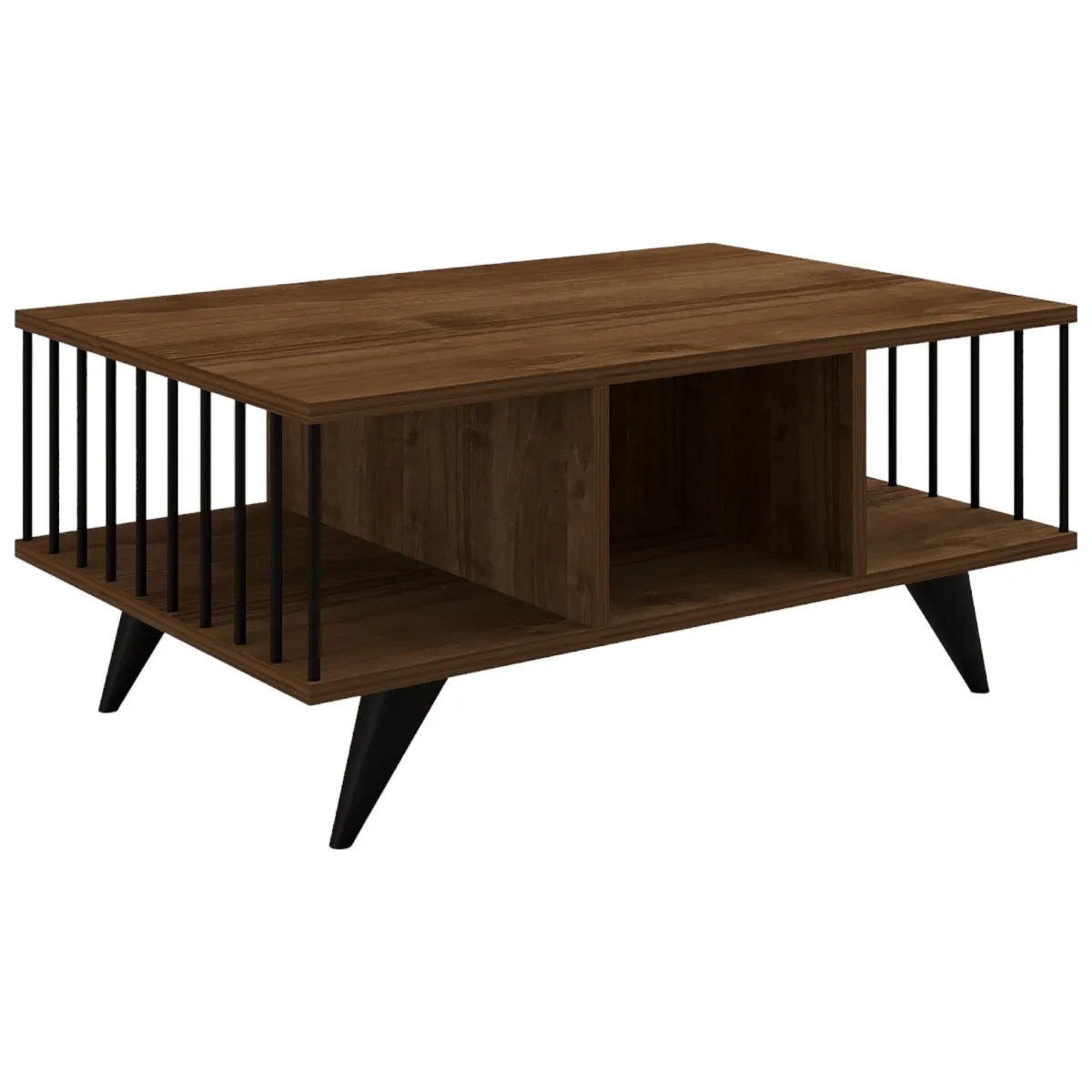 Tavolini Da Salotto > Dmora Tavolino da Salotto Marrone Noce Nero con Piedini 3 Vani 90x60x40h cm, Forma Rettangolare - Dogliani Nero, Marrone Noce