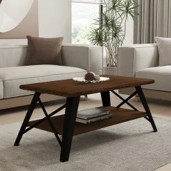 Tavolino da Salotto Marrone Noce Nero con Piedini un Vano 98x50x43h cm, Forma Rettangolare - Nardi
