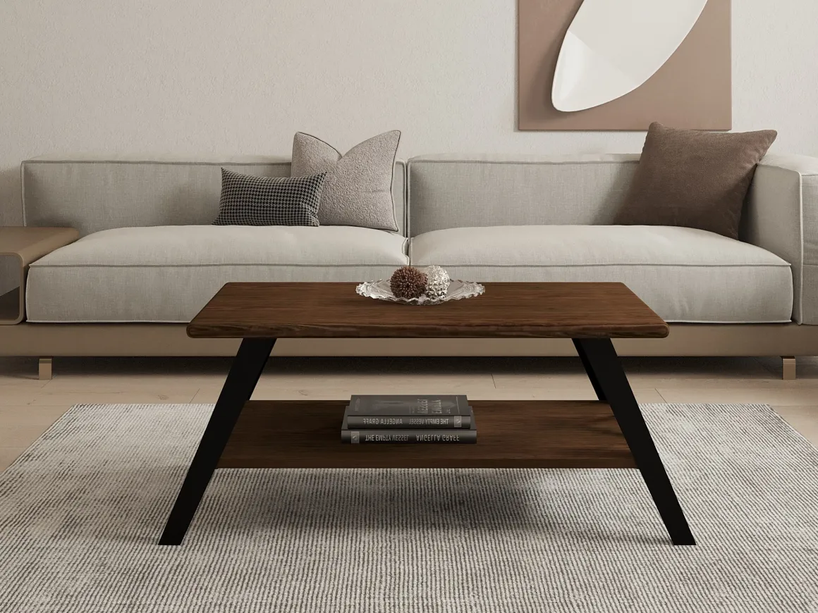 Tavolini Da Salotto > Dmora Tavolino da Salotto Marrone Noce Nero set 3 Pezzi Forma Rettangolare 35x60x45h cm, Colore Ripiano Marrone - Cetara Nero, Marrone Noce