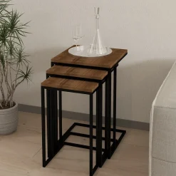 Tavolino da Salotto Marrone Noce Nero set 3 Pezzi Forma Rettangolare 40x40x60h cm, Colore Ripiano Marrone - Setzu