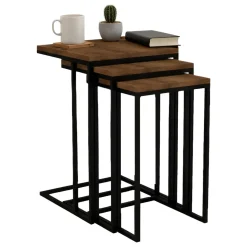 Tavolino da Salotto Marrone Noce Nero set 3 Pezzi Forma Rettangolare 40x40x60h cm, Colore Ripiano Marrone - Setzu