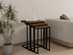 Tavolino da Salotto Marrone Noce Nero set 3 Pezzi Forma Rettangolare 40x40x60h cm, Colore Ripiano Marrone - Setzu
