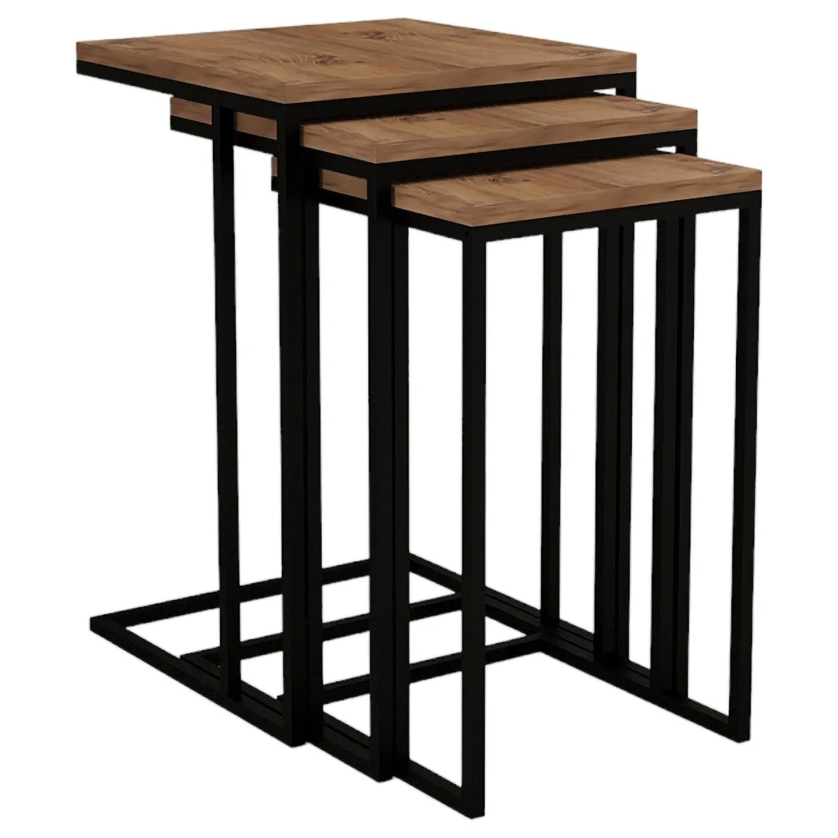 Tavolini Da Salotto > Dmora Tavolino da Salotto Marrone Noce Nero set 3 Pezzi Forma Rettangolare 40x40x62h cm, Colore Ripiano Marrone - Zignago Nero, Marrone Noce