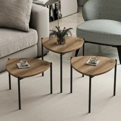 Tavolino da Salotto Marrone Noce Nero set 3 Pezzi Forma Triangolare 45x45x45h cm, Colore Ripiano Marrone - Carro