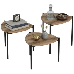 Tavolino da Salotto Marrone Noce Nero set 3 Pezzi Forma Triangolare 45x45x45h cm, Colore Ripiano Marrone - Carro