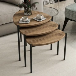Tavolino da Salotto Marrone Noce Nero set 3 Pezzi Forma Triangolare 45x45x45h cm, Colore Ripiano Marrone - Carro