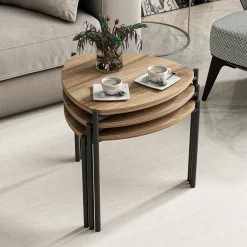 Tavolino da Salotto Marrone Noce Nero set 3 Pezzi Forma Triangolare 45x45x45h cm, Colore Ripiano Marrone - Carro