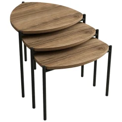 Tavolino da Salotto Marrone Noce Nero set 3 Pezzi Forma Triangolare 45x45x45h cm, Colore Ripiano Marrone - Carro