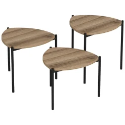 Tavolino da Salotto Marrone Noce Nero set 3 Pezzi Forma Triangolare 45x45x45h cm, Colore Ripiano Marrone - Carro