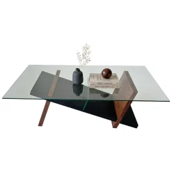 Tavolino da Salotto Marrone Noce Nero un Vano Forma Rettangolare 105x65x31h cm, Colore Ripiano Trasparente - Incarico