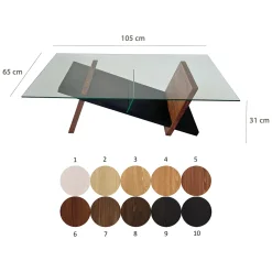 Tavolino da Salotto Marrone Noce Nero un Vano Forma Rettangolare 105x65x31h cm, Colore Ripiano Trasparente - Incarico