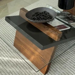 Tavolino da Salotto Marrone Noce Nero un Vano Forma Rettangolare 105x65x31h cm, Colore Ripiano Trasparente - Incarico