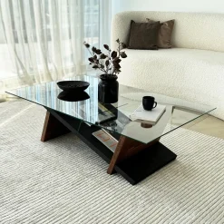 Tavolino da Salotto Marrone Noce Nero un Vano Forma Rettangolare 105x65x31h cm, Colore Ripiano Trasparente - Incarico