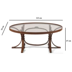 Tavolino da Salotto Marrone Noce Piano in Vetro Temperato Forma Ovale 112x78x47h cm, Materiale Struttura in Vetro - Sommo