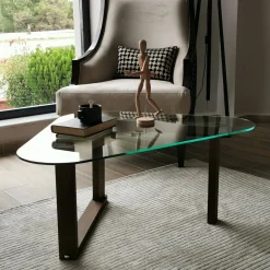 Tavolino da Salotto Marrone Noce Portariviste Forma Ovale 96x81x41h cm, Sfumatura Colore Struttura Noce - Eufrasia