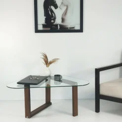 Tavolino da Salotto Marrone Noce Portariviste Forma Ovale 96x81x41h cm, Sfumatura Colore Struttura Noce - Eufrasia