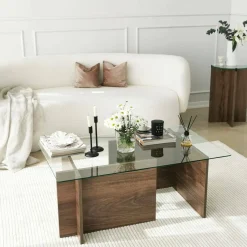 Tavolino da Salotto Marrone Noce Portariviste Forma Rettangolare 105x65x40h cm, Sfumatura Colore Struttura Noce - Teti