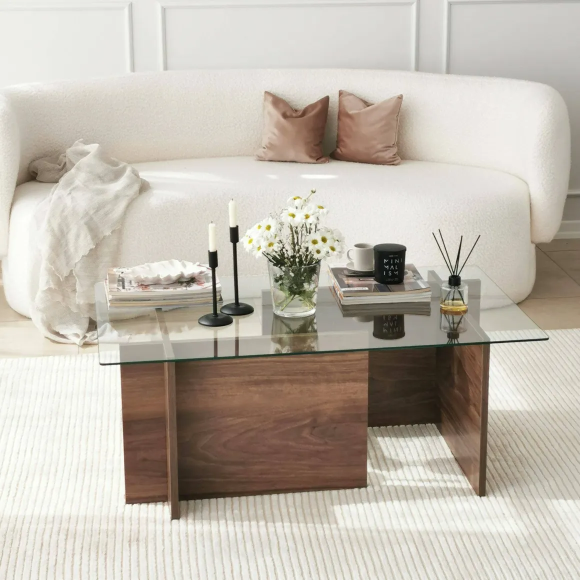 Tavolini Da Salotto|Salotto > Dmora Tavolino da Salotto Portariviste Forma Rettangolare 40x40x60h cm, Sfumatura Colore Struttura Noce - Ballabio Marrone Noce