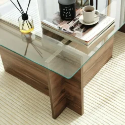 Tavolini Da Salotto|Salotto > Dmora Tavolino da Salotto Portariviste Forma Rettangolare 40x40x60h cm, Sfumatura Colore Struttura Noce - Ballabio Marrone Noce
