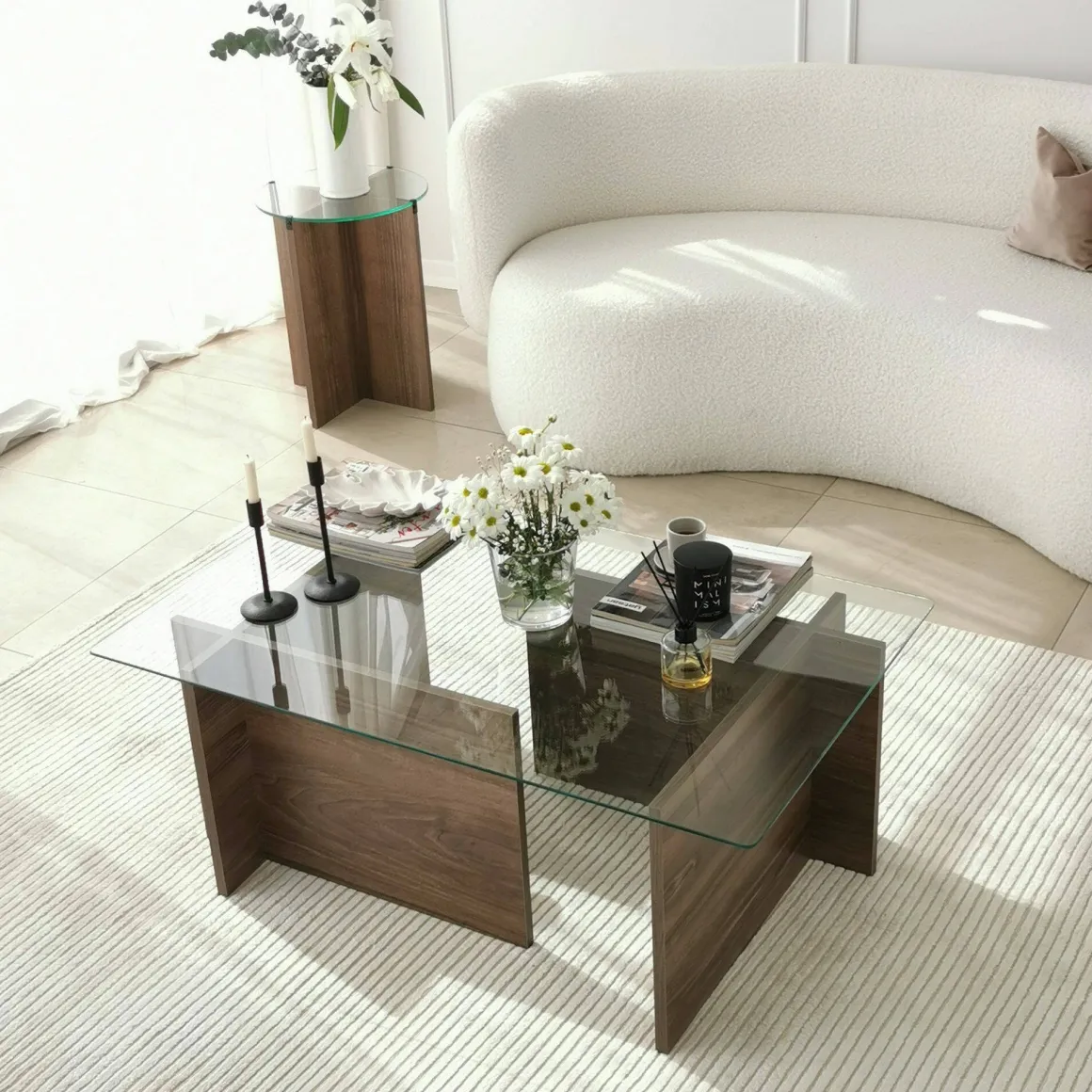 Tavolini Da Salotto|Salotto > Dmora Tavolino da Salotto Portariviste Forma Rettangolare 40x40x60h cm, Sfumatura Colore Struttura Noce - Ballabio Marrone Noce