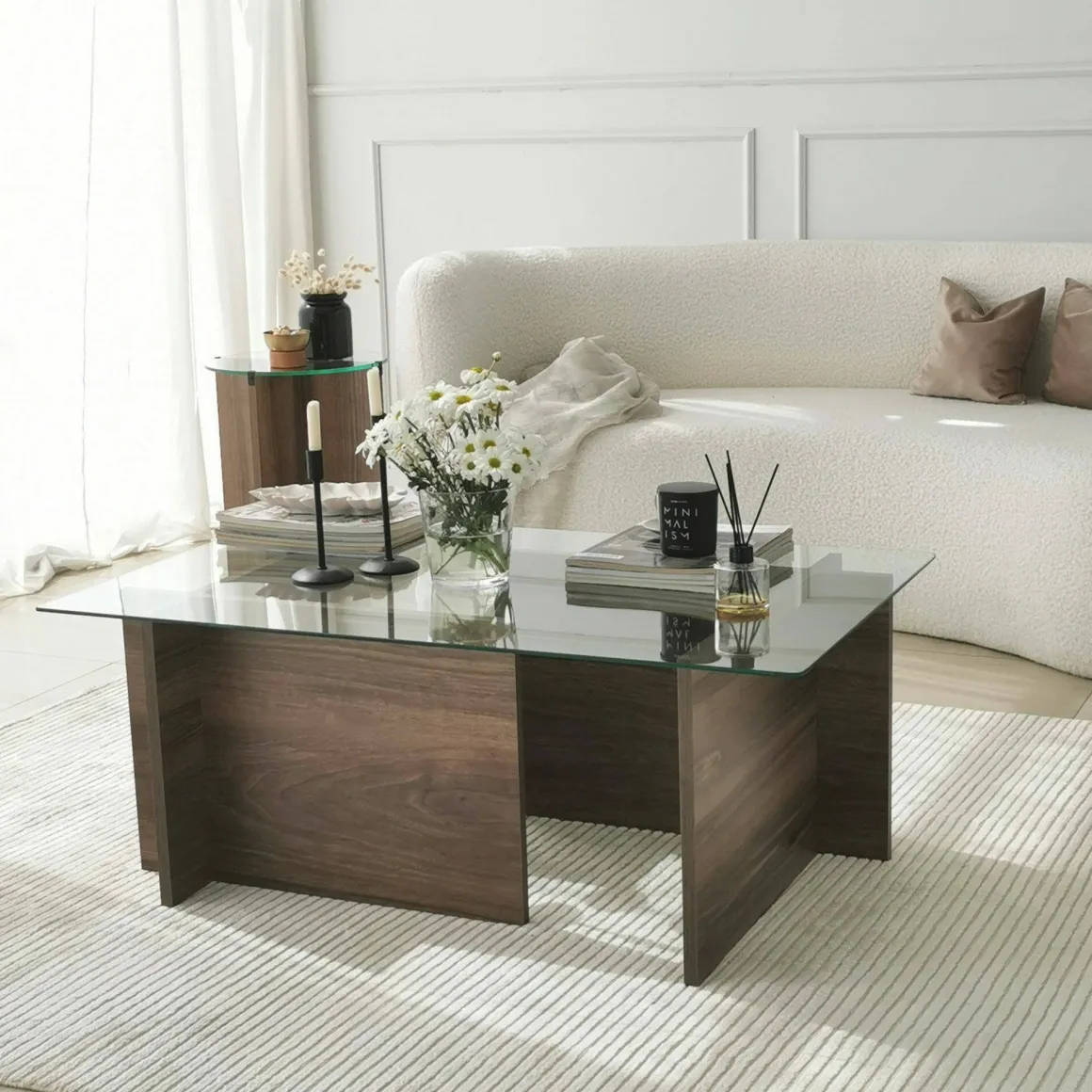 Tavolini Da Salotto|Salotto > Dmora Tavolino da Salotto Portariviste Forma Rettangolare 40x40x60h cm, Sfumatura Colore Struttura Noce - Ballabio Marrone Noce