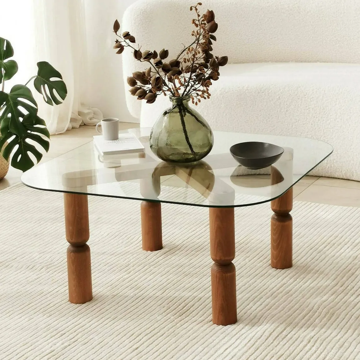 Tavolino da Salotto Marrone Noce Portariviste Forma Rettangolare 80x80x40h cm, Sfumatura Colore Struttura Noce - Gran