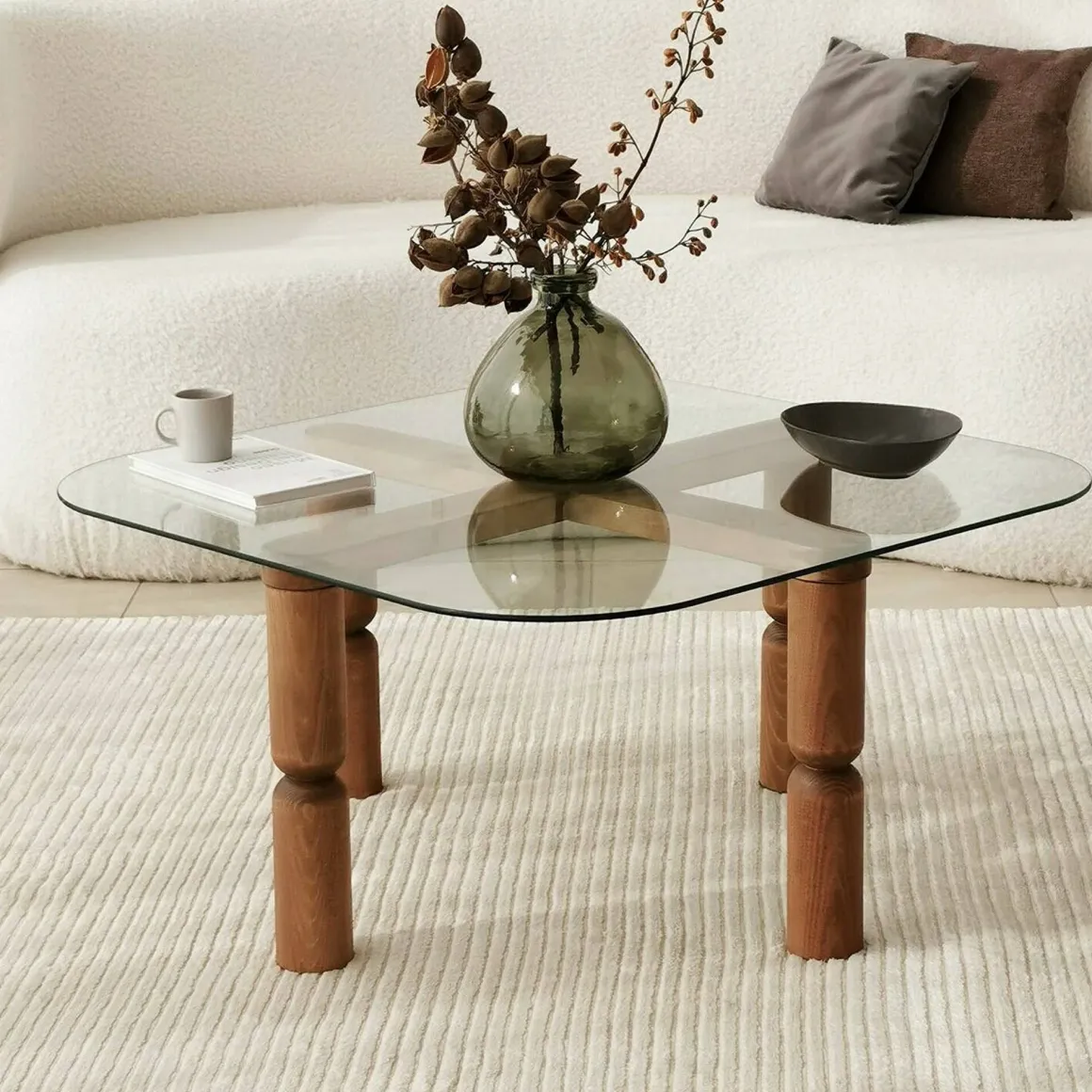 Tavolino da Salotto Marrone Noce Portariviste Forma Rettangolare 80x80x40h cm, Sfumatura Colore Struttura Noce - Gran