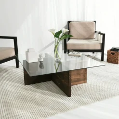 Tavolino da Salotto Marrone Noce Portariviste Forma Rettangolare 90x90x35h cm, Sfumatura Colore Struttura Noce - Dhabi