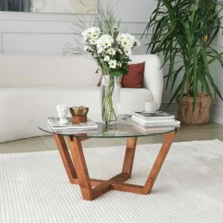 Tavolino da Salotto Marrone Noce Portariviste Forma Rotonda 75x75x35h cm, Sfumatura Colore Struttura Noce - Agatha