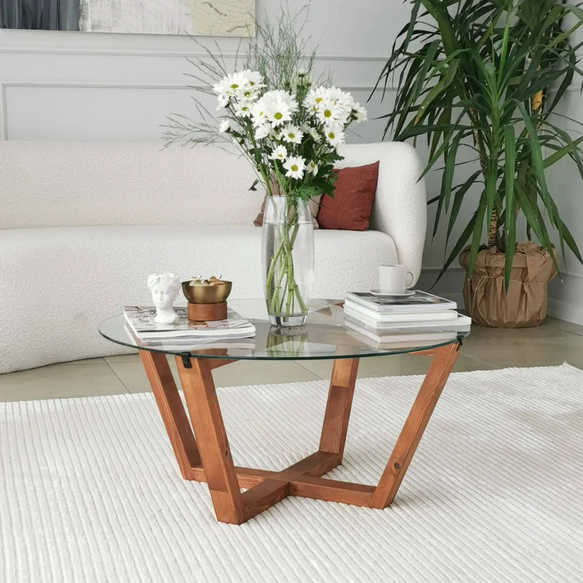 Tavolino da Salotto Marrone Noce Portariviste Forma Rotonda 75x75x35h cm, Sfumatura Colore Struttura Noce - Agatha