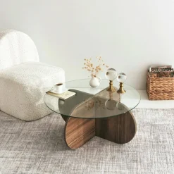 Tavolino da Salotto Marrone Noce Portariviste Forma Rotonda 75x75x35h cm, Sfumatura Colore Struttura Noce - Nila