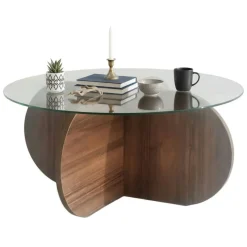 Tavolino da Salotto Marrone Noce Portariviste Forma Rotonda 75x75x35h cm, Sfumatura Colore Struttura Noce - Nila