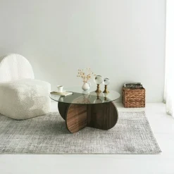 Tavolini Da Salotto|Salotto > Dmora Tavolino da Salotto Portariviste Forma Rotonda 75x75x40h cm, Sfumatura Colore Struttura Noce - Felino Marrone Noce