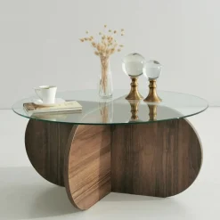 Tavolini Da Salotto|Salotto > Dmora Tavolino da Salotto Portariviste Forma Rotonda 75x75x40h cm, Sfumatura Colore Struttura Noce - Felino Marrone Noce