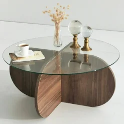 Tavolini Da Salotto|Salotto > Dmora Tavolino da Salotto Portariviste Forma Rotonda 75x75x40h cm, Sfumatura Colore Struttura Noce - Felino Marrone Noce