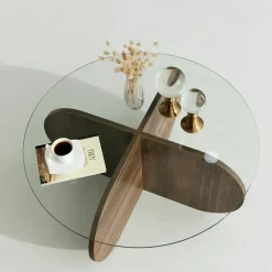 Tavolini Da Salotto|Salotto > Dmora Tavolino da Salotto Portariviste Forma Rotonda 75x75x40h cm, Sfumatura Colore Struttura Noce - Felino Marrone Noce