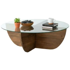Tavolino da Salotto Marrone Noce Portariviste Forma Rotonda 90x90x30h cm, Sfumatura Colore Struttura Noce - Jolanda
