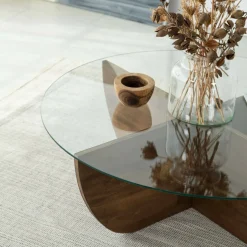 Tavolino da Salotto Marrone Noce Portariviste Forma Rotonda 90x90x30h cm, Sfumatura Colore Struttura Noce - Jolanda