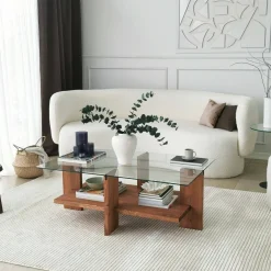 Tavolini Da Salotto|Salotto > Dmora Tavolino da Salotto Portariviste un Vano 105x60x40h cm, Forma Rettangolare - Tomiri Marrone Noce