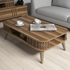 Tavolini Da Salotto > Dmora Tavolino da Salotto set 3 Pezzi Forma Rettangolare 49x36x42h cm, Sfumatura Colore Ripiano Noce - Cerrione Marrone Noce