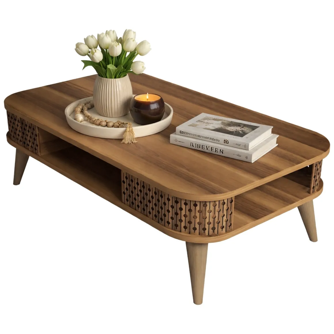 Tavolino da Salotto Marrone Noce con Piedini un Vano 105x60x35h cm, Forma Rettangolare - Medicina