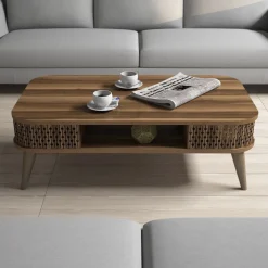 Tavolino da Salotto Marrone Noce con Piedini un Vano 105x60x35h cm, Forma Rettangolare - Medicina