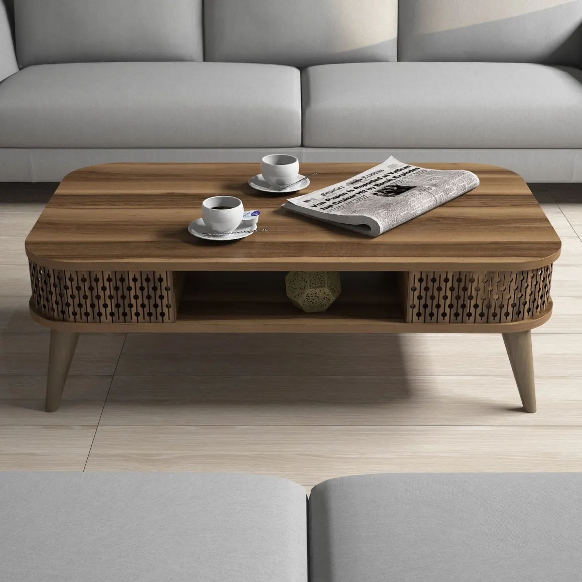 Tavolino da Salotto Marrone Noce con Piedini un Vano 105x60x35h cm, Forma Rettangolare - Medicina