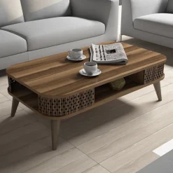 Tavolino da Salotto Marrone Noce con Piedini un Vano 105x60x35h cm, Forma Rettangolare - Medicina