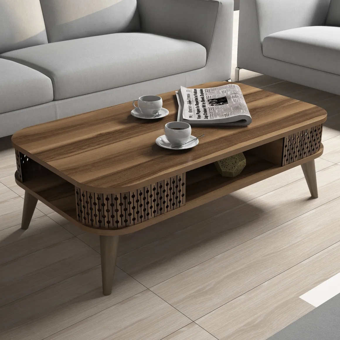 Tavolino da Salotto Marrone Noce con Piedini un Vano 105x60x35h cm, Forma Rettangolare - Medicina